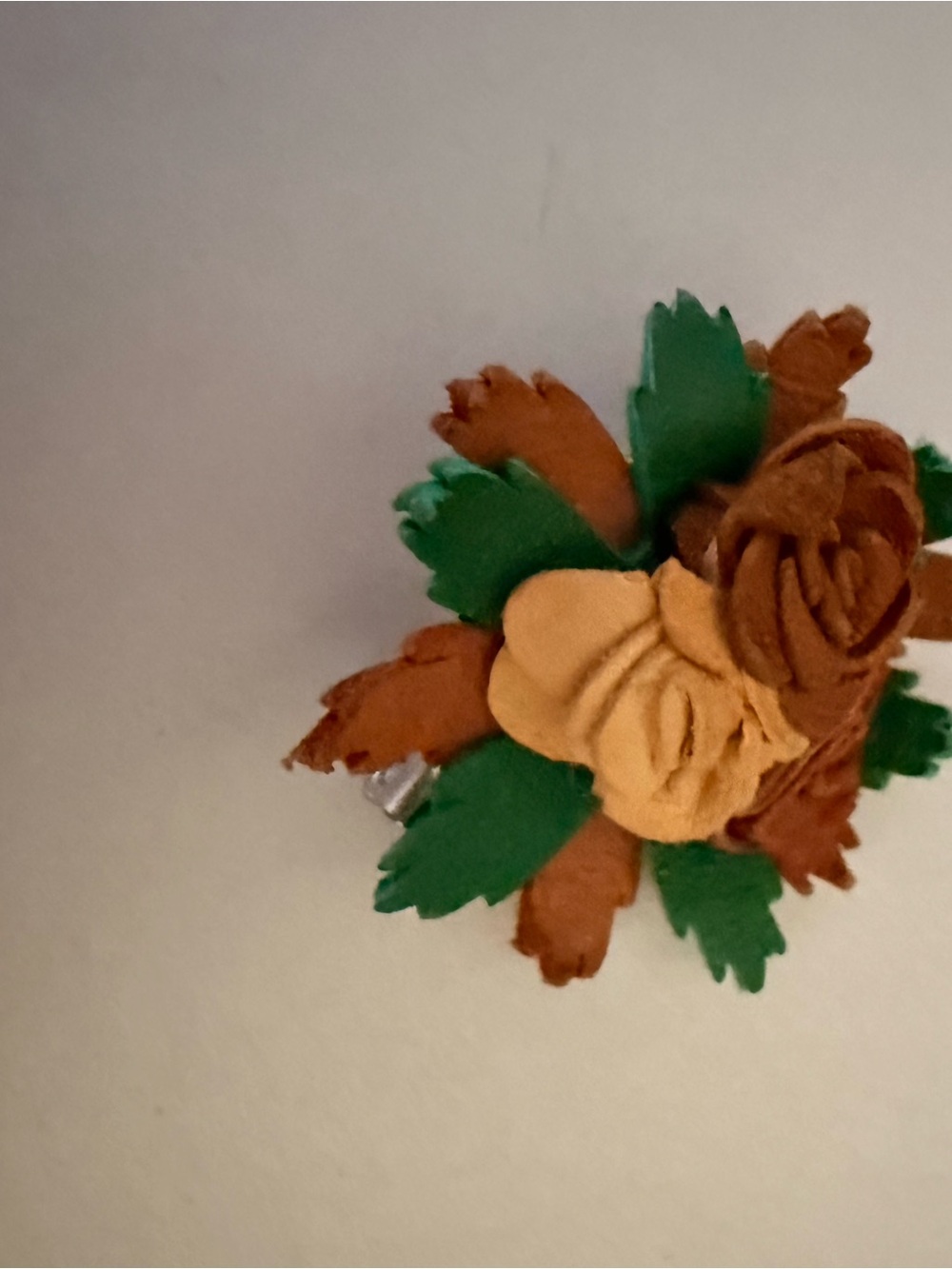 Vintage Leather Flower Brooch Lot of 2 Red Rose Stick Pin Mini Floral Pin
